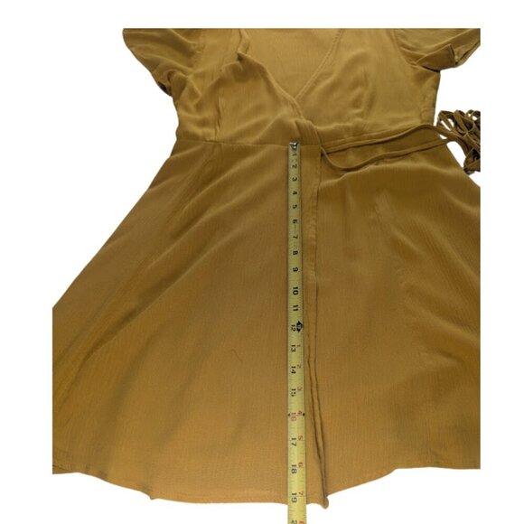 Lulus Harbor Point Mustard Yellow Flutter-Sleeve Mini Wrap Dress — Size M - Picture 5 of 12